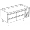 Стол холодильный низкий, GN1/1, L1.20м, без столешницы, 4 ящика, ножки, -2/+8С, нерж.сталь, дин.охл., агрегат справа